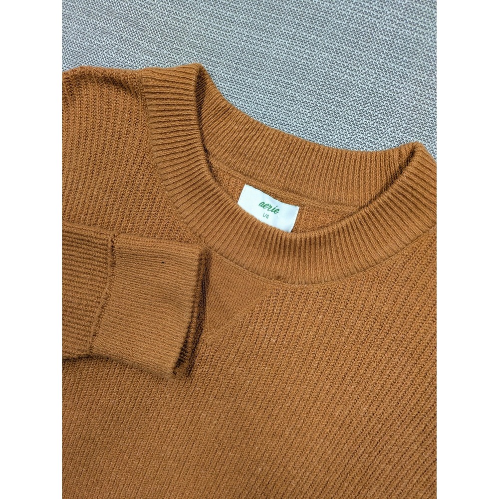 Aerie Sweater Womens Large Brown Crew Neck Long Sleeve Knit Pullover Relaxed Fit